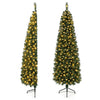 7FT pre-lit half artificial Christmas tree featuring two types of leaves for added texture, perfect for holiday decor.