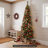 7FT pre-lit half artificial Christmas tree with 150 warm white LED lights, perfect for smaller spaces and festive charm.