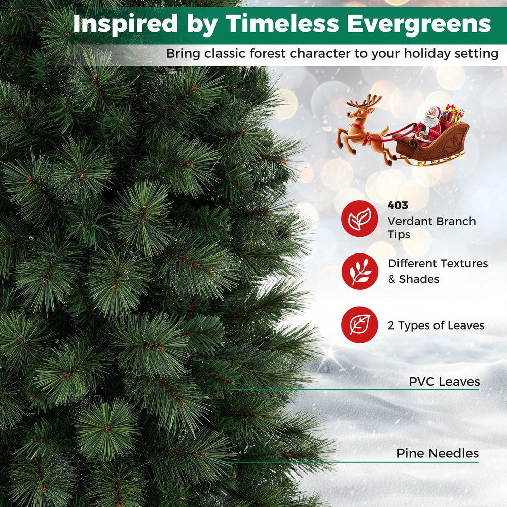 7FT pre-lit half artificial Christmas tree with 150 warm white LED lights, featuring 403 PVC branch tips for fullness.