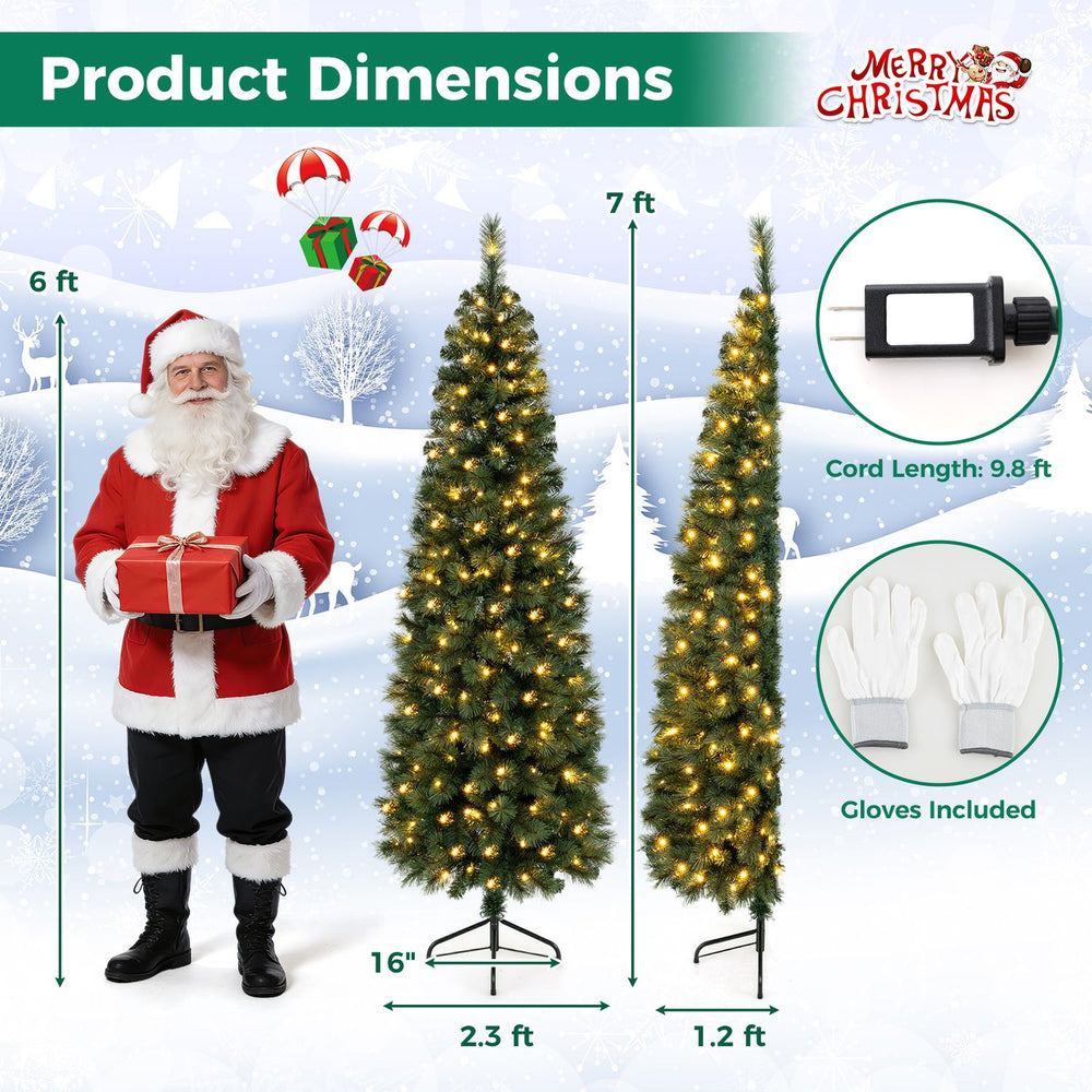 7FT pre-lit half artificial Christmas tree with 150 warm white LED lights, ideal for small spaces and festive charm.