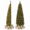 Pre-lit 7FT half artificial Christmas tree with 150 warm white LED lights, ideal for smaller spaces and festive charm.