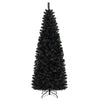 Black pre-lit artificial Christmas and Halloween tree with warm white lights, 7 ft tall, featuring durable PVC branch.