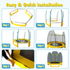 Step-by-step installation guide for the 7 Feet Kids Recreational Bounce Jumper Trampoline in yellow.
