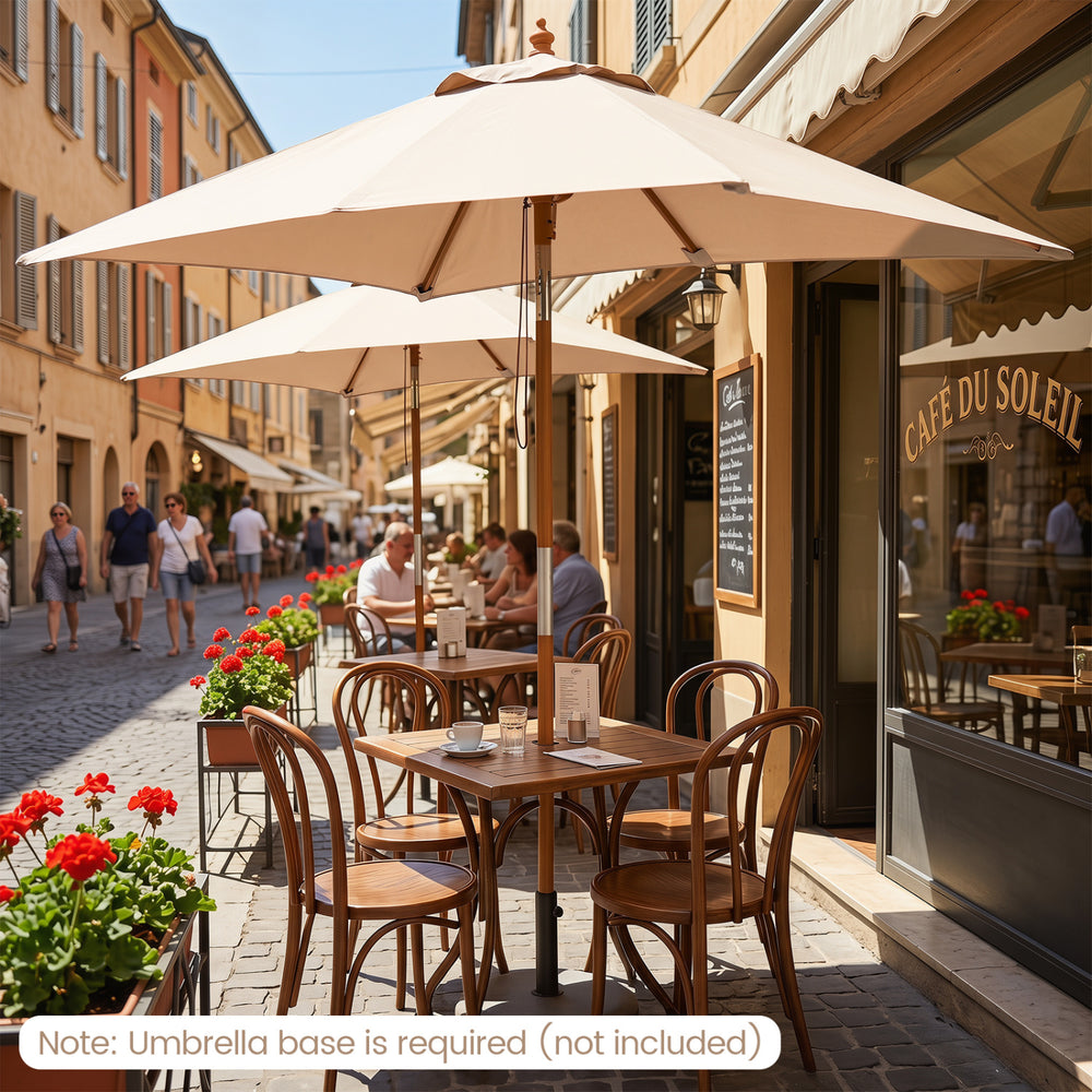 7 feet beige outdoor rectangular patio umbrella with adjustable height and push-button tilt for versatile shade options.