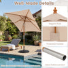 Beige 7 feet outdoor rectangular patio umbrella features a sturdy wooden pole, adjustable height, and protective rib pockets.