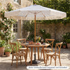 7 feet patio umbrella with fringe and boho tassels, featuring a sturdy aluminum pole for outdoor gatherings.
