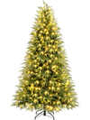 7-foot pre-lit artificial Christmas tree with soft branch tips and 400 warm white LED lights for festive decoration.
