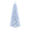 White 7 feet pre-lit hinged pencil Christmas tree with 300 LED lights and 8 flash modes for festive holiday decor.