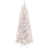 Pre-lit 7-foot white pencil Christmas tree with 300 LED lights and 8 lighting modes, perfect for small spaces.