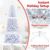 7-foot pre-lit white pencil Christmas tree with 300 LED lights and hinged connection for easy setup and festive ambiance.