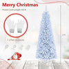 7-foot pre-lit hinged pencil Christmas tree in white with 300 LED lights and 8 flash modes for festive decor.