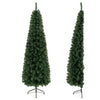 Prelit 7-foot half Christmas tree with 150 LED lights and 8 lighting modes, perfect for small space decoration.