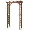 Rustic brown 7 ft wooden garden arch arbor with trellises, ideal for climbing plants and outdoor decor.