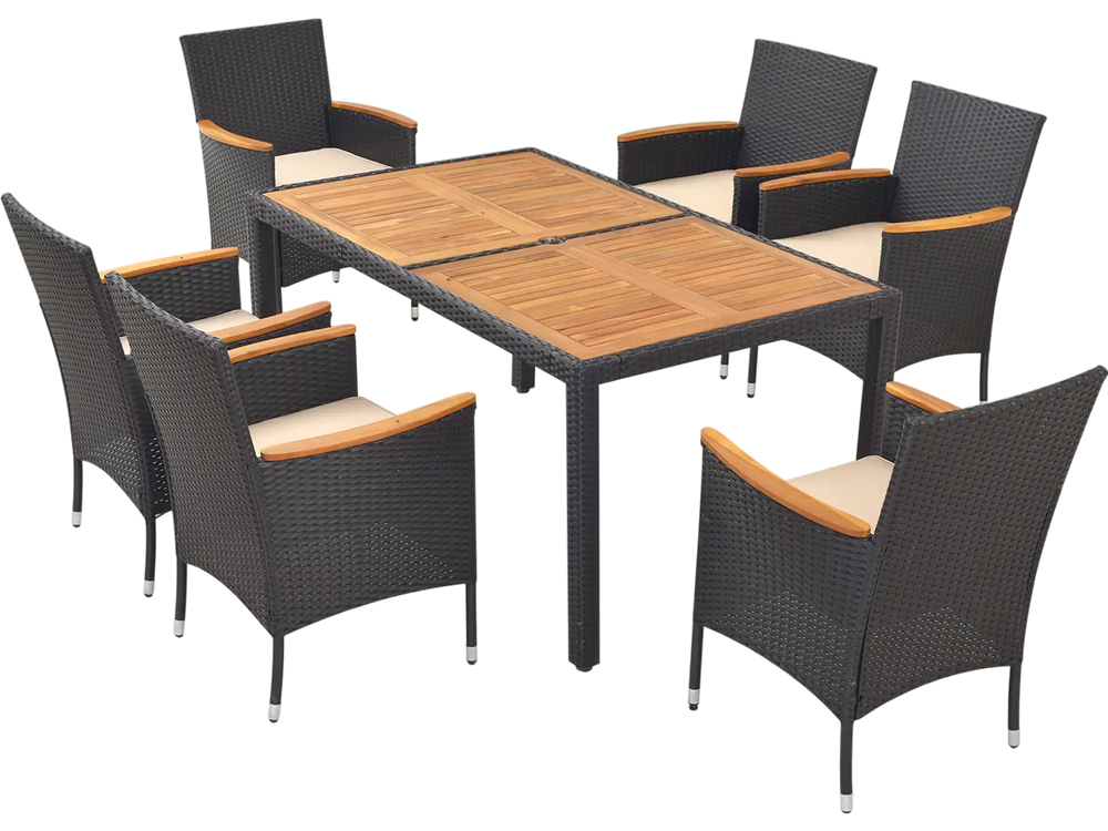 7 Pieces Outdoor Dining Set with Umbrella Hole for Backyard