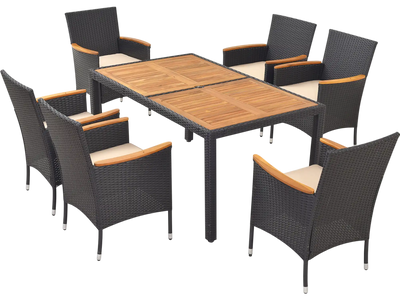 Costway 7-Pc Outdoor Rattan Patio Dining Set w/ Umbrella Hole 82947153 New