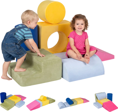 Costway 7-Piece Foam Climbing Blocks for Toddlers Detachable Covers 40384130 New