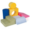 Colorful 7-piece foam climbing blocks in various shapes for toddlers, ideal for playrooms and enhancing creativity.