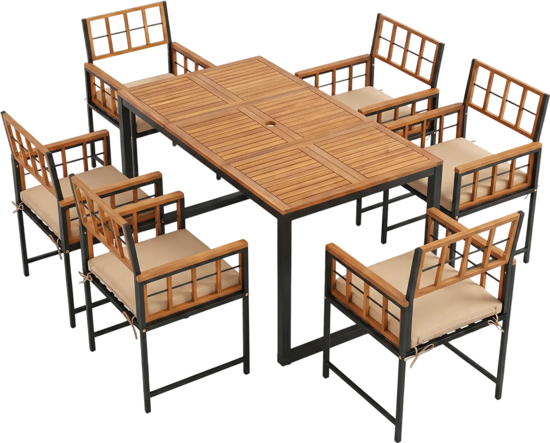 Costway 7-Piece Outdoor Patio Dining Set Acacia Wood Table Chairs Umbrella Hole 45210558 New