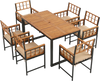 Top view of the 7-piece outdoor dining set with acacia wood table and cushioned chairs, ideal for garden gatherings.