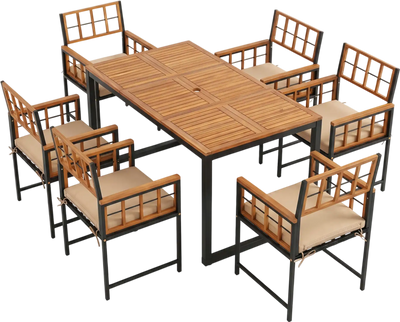 Costway 7-Piece Outdoor Patio Dining Set Acacia Wood Table Chairs Umbrella Hole 45210558 New