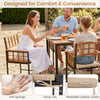 7-piece outdoor dining set featuring solid acacia wood table and chairs with washable cushion covers for patio comfort.