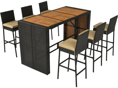Costway 7-Piece Outdoor PE Wicker Patio Bar Set Table & 6 Cushioned Stools 41337329 New