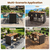 7-piece outdoor PE wicker bar set featuring a brown bar height table and 6 cushioned stools, perfect for patio gatherings.