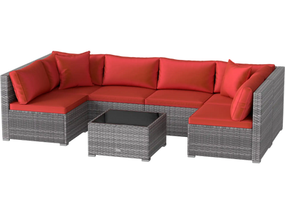 Costway 7-Piece PE Rattan Patio Furniture Set Glass Table Soft Cushions Outdoor 80563632 New