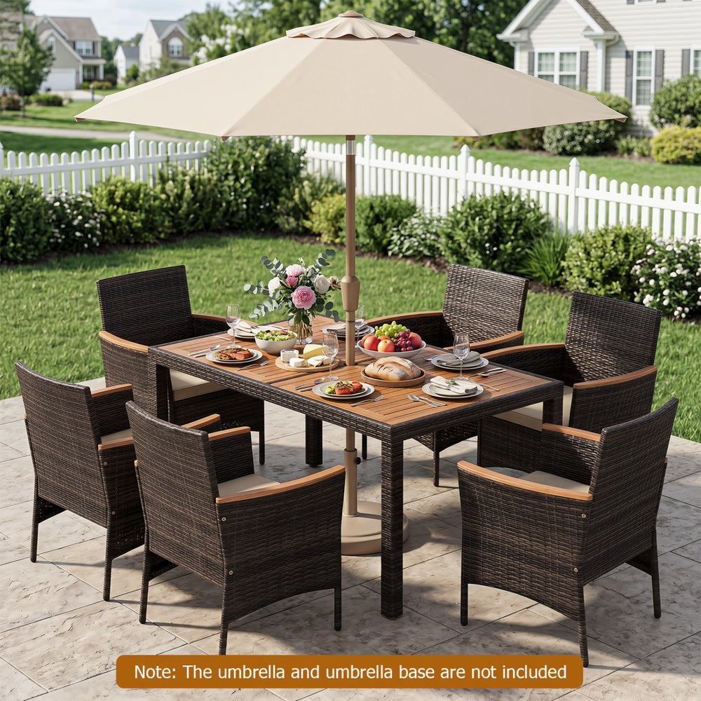 Brown patio dining chair with high backrest and thick padded cushion, designed for ergonomic support and outdoor.