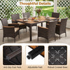 7-piece patio dining set featuring a spacious acacia wood tabletop and padded chairs, perfect for backyard gatherings.