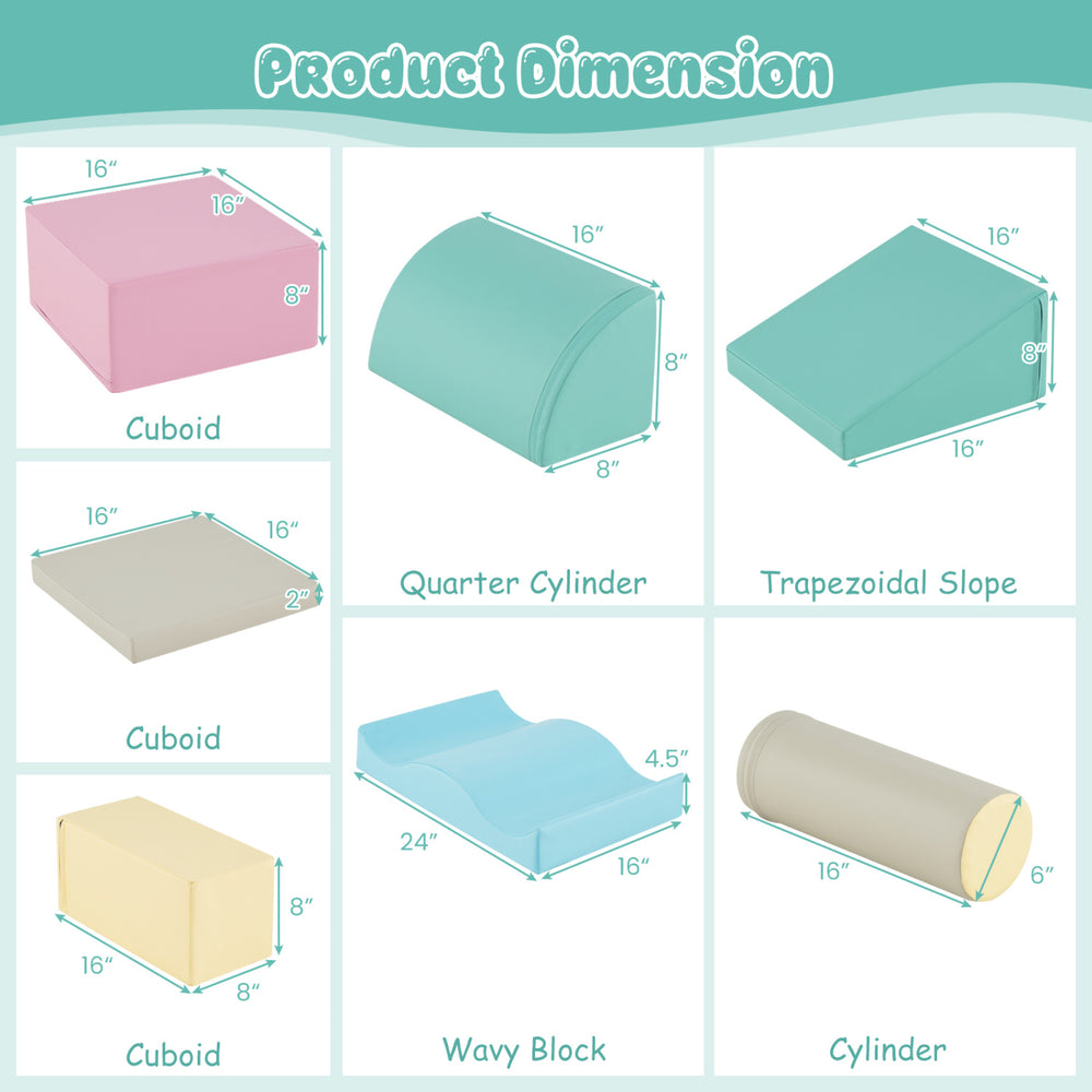 Colorful foam climbing blocks set with diverse shapes and dimensions for indoor play and creativity development.