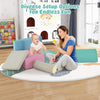 Soft play equipment featuring colorful foam climbing blocks for indoor fun and safe play in various setups.