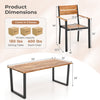 Acacia wood patio dining table with metal frame, 63" long, featuring a 2" umbrella hole for outdoor use.