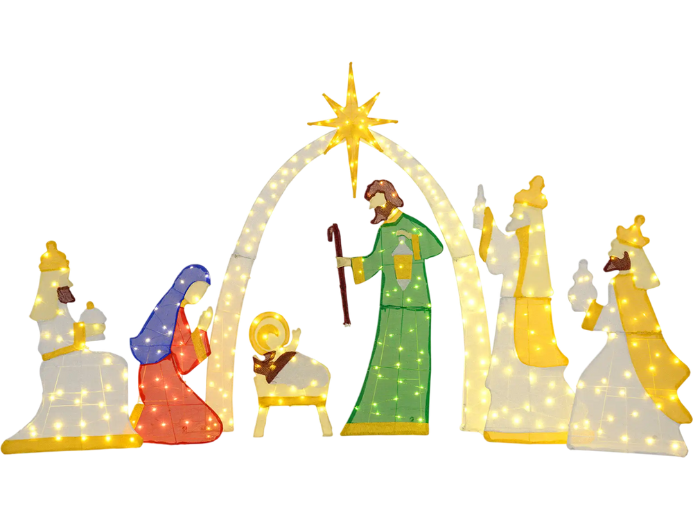 7 Pieces Lighted Nativity Scene with 310 Warm White LED Lights
