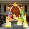 Lighted nativity scene featuring 7 pieces with 310 warm white LED lights, perfect for outdoor holiday displays.