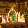 Lighted nativity scene featuring 7 pieces with 310 warm white LED lights, perfect for festive holiday displays.