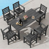 7-piece black outdoor dining set featuring a 67-inch HDPE table and 6 ergonomic armchairs, perfect for patio gatherings.