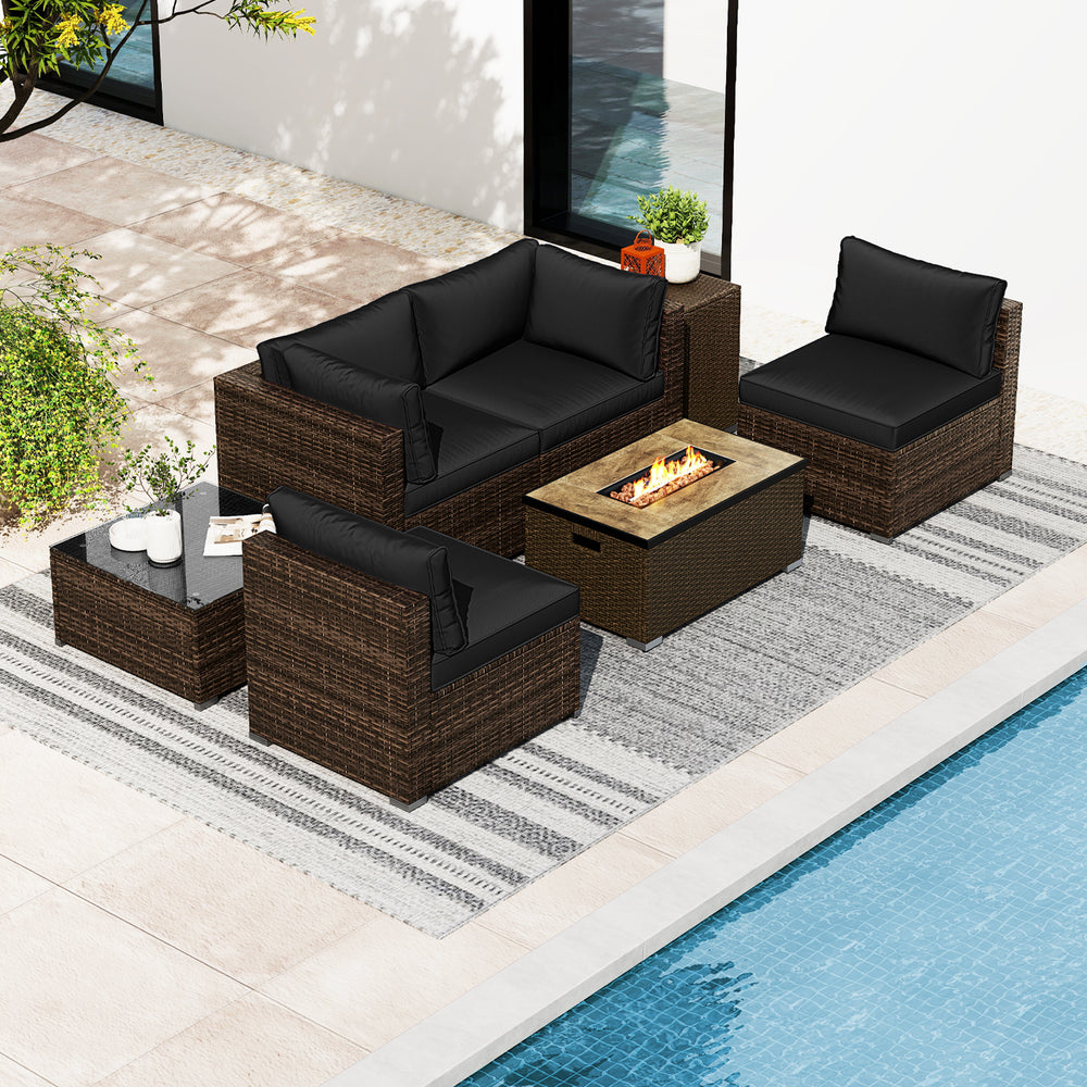 7 Pieces Outdoor Furniture Set with 32 Inch Fire Pit Table and Propane Tank Cover-Black - Gallery View 1 of 11
