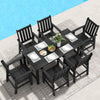 7-piece black patio dining set featuring a large table and comfortable chairs, perfect for outdoor gatherings by the.