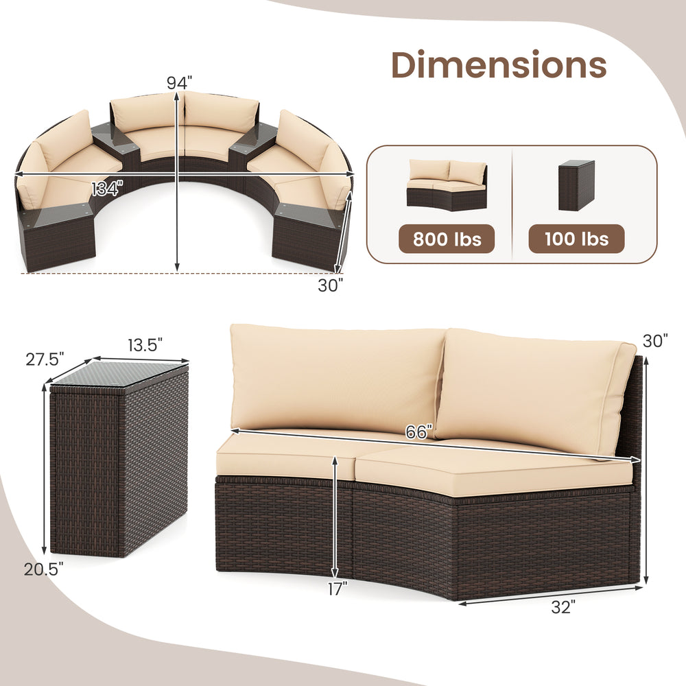 Dimensions chart showcasing the 7-piece patio furniture set, highlighting size and weight capacity for optimal layout.