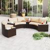 Curved side table in a 7-piece patio furniture set with a tempered glass top, enhancing outdoor functionality and style.