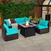 7 Pieces Patio Furniture Set with 35 Inches 50000 BTU Propane Gas Fire Pit Table and Waterproof Cover for Firpit-Turquoise - Gallery View 1 of 10