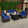 7 Pieces Patio Furniture Set with 35 Inches 50000 BTU Propane Gas Fire Pit Table and Waterproof Cover for Firpit-Navy - Gallery View 1 of 10