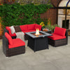 7 Pieces Patio Furniture Set with 35 Inches 50000 BTU Propane Gas Fire Pit Table and Waterproof Cover for Firpit-Red - Gallery View 1 of 10