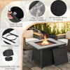 Patio furniture set featuring a 35-inch propane gas fire pit table with a marble tabletop and PE rattan, ideal for.