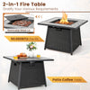 Patio coffee table with 50000 BTU fire pit, featuring a removable lid and durable PE wicker for outdoor use.