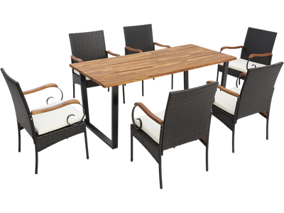 Costway 7-Pc Rattan Patio Dining Set w/ Umbrella Hole 92785136 New