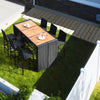 7-piece patio rattan wicker dining set with a wooden table and six bar stools, perfect for outdoor gatherings.