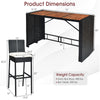 Bar table and stool dimensions for the 7 Pieces Patio Rattan Wicker Dining Furniture Set, ideal for indoor and outdoor.