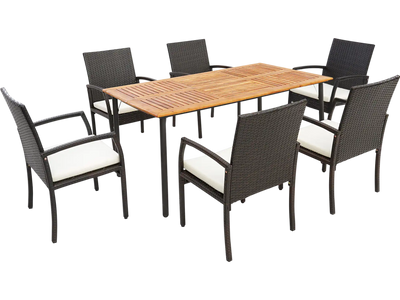 Costway 7-Pc Patio Wicker Cushioned Dining Set w/ Umbrella Hole 21965384 New